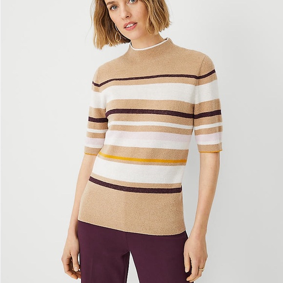 NWT Ann Taylor Striped Jacquard Short Sleeve Sweater - Picture 1 of 6